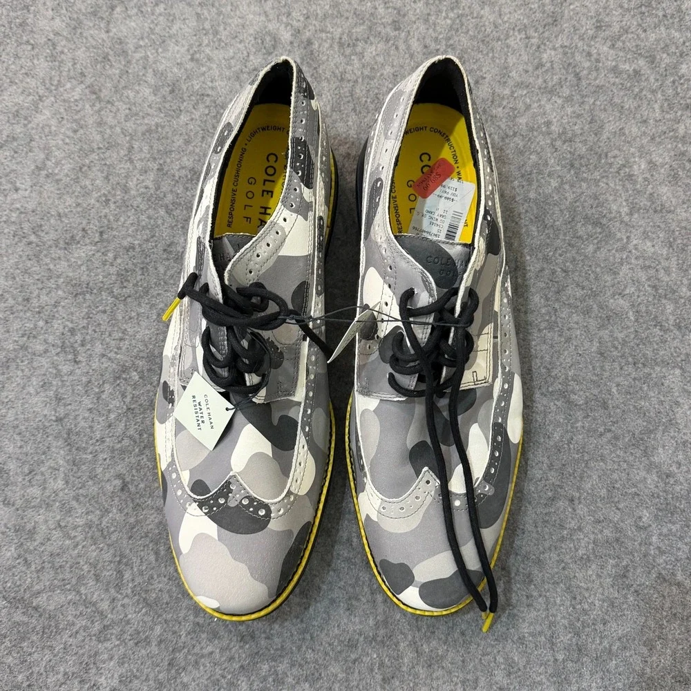NWT Cole Haan Gray Camo Grand 360 Wingtip Oxford Golf Shoes Men's Size 11